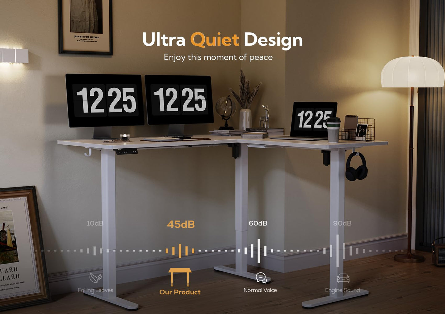 Claiks L Shaped Standing Desk Adjustable Height, Dual Motor Electric Corner Standing Desk, 63x55 inch Sit Stand up Desk with Splice Board, White