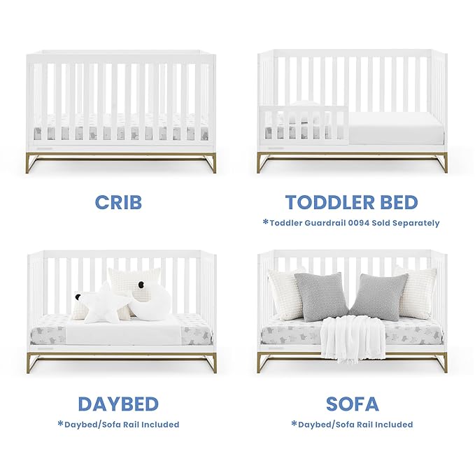 Delta Children Jade 4-in-1 Convertible Crib - Greenguard Gold Certified, Bianca White/Bronze