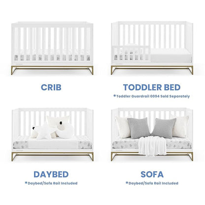 Delta Children Jade 4-in-1 Convertible Crib - Greenguard Gold Certified, Bianca White/Bronze