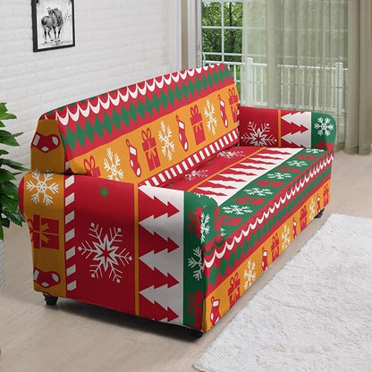 FKELYI Red Christmas Sofa Furniture Protector Easy Going Stretch Sofa Slipcover Comfortable Sofa Couch Cover with Elastic Bottom XL