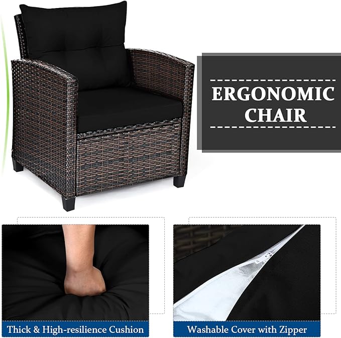 3 PCS Patio Furniture Set, OneSize, Black