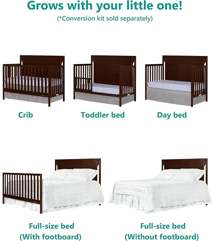 Cape Cod 5-in-1 Convertible Crib in Espresso, Greenguard Gold Certified, 55x30x44.5 Inch (Pack of 1)