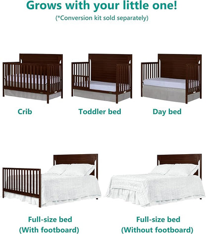 Cape Cod 5-in-1 Convertible Crib in Espresso, Greenguard Gold Certified, 55x30x44.5 Inch (Pack of 1)