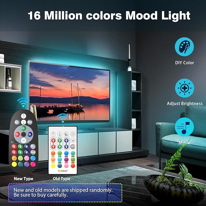 Nexillumi LED Lights for TV - 9.8ft RGB LED Strip Lights, APP Remote Control Music Sync for Bedroom