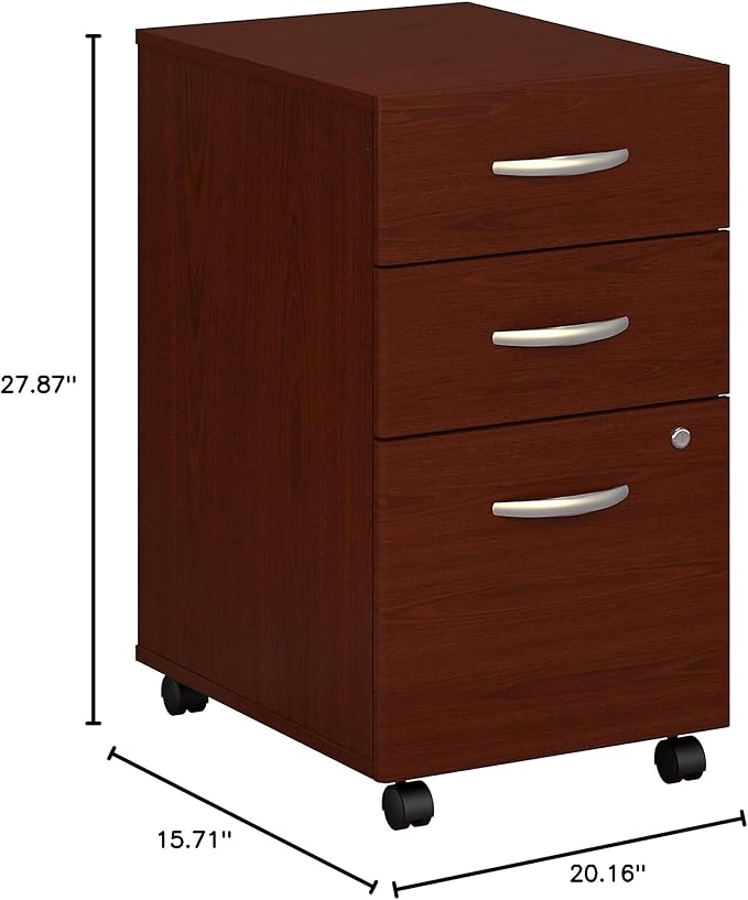 Bush Business Furniture Series C Mobile Under Desk Arrives Fully Assembled | Stylish 3 Drawer File Cabinet for Professional or Home Office, Mahogany