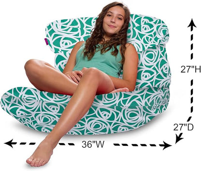 Posh Creations Structured Comfy Bean Bag Chair for Gaming, Reading, and Watching TV, Laguna Lounger, Canvas - Roses Mint