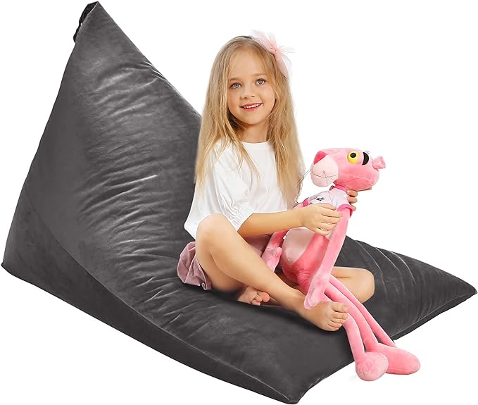 Aubliss Stuffed Animal Storage Bean Bag Chairs Cover, 50"x 35" Extra Large Velvet Bean Bags Chair for Kids & Adults, Ultra Soft Zipper Beanbag Toy Storage for Boys Girls - Darkgrey