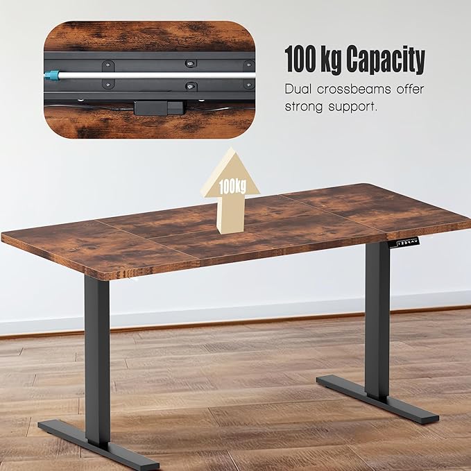 soges 63in Electric Standing Desk Ergonomic Height Adjustable Computer Desk Sit Stand Desk Home Office Desks Standing Desk, Vintage Brown