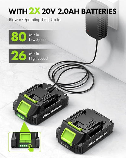Leaf Blower Cordless with Battery and Charger - Anykit Electric Leaf Blower Battery Operated, Blower Cordless 20V 2 Speed Modes Handheld for Clearing Patio Driveway