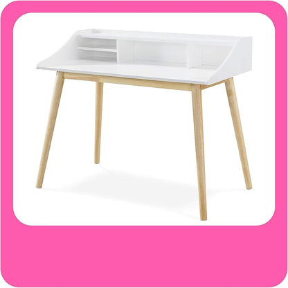 Alton Writing Computer Desk, Laptop PC Workstation, Retro Simple Study Table for Home Office, White