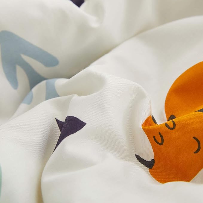Joyreap 3pcs Cotton Comforter Set for Kids, Dinosaur Twin Size Cotton Bedding Comforter for Boys Girls, White n Orange Reversible Design, Soft n Cozy Comforter for All Season- 68x88 inches
