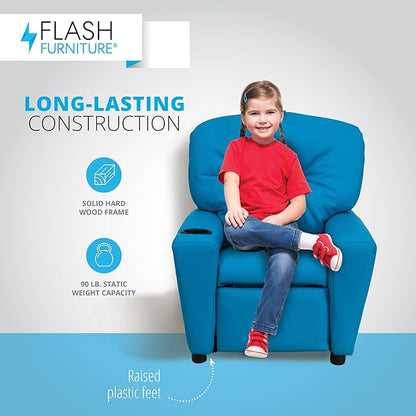 Flash Furniture Chandler Vinyl Kids Recliner with Cup Holder and Safety Recline, Contemporary Reclining Chair for Kids, Supports up to 90 lbs., Turquoise