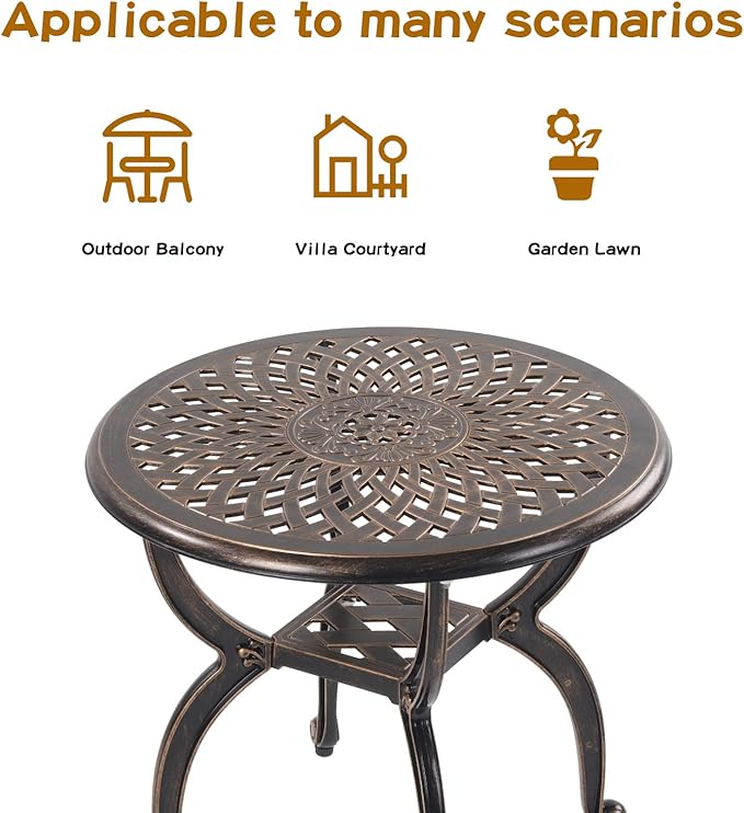 Jardin DE CENTENNAIL 3-Piece Outdoor Bistro Set Cast Aluminum Rust-Resistant Patio Furniture Armchairs Design (Copper)