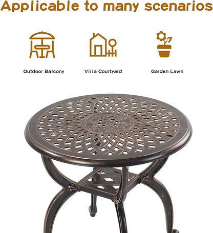 Jardin DE CENTENNAIL 3-Piece Outdoor Bistro Set Cast Aluminum Rust-Resistant Patio Furniture Armchairs Design (Copper)