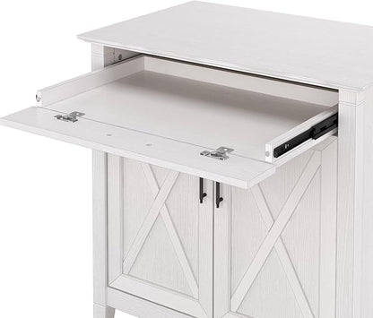 Bush Furniture Key West Secretary Desk | Accent Cabinet with Work Surface in Pure White Oak | 30W x 20D Hidden Writing Table and Storage for Small Spaces