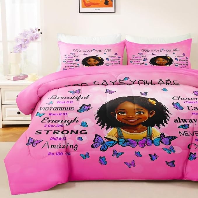 Black Girl Comforter Set Queen for Kids Teens,God Says You are Comforter Set for Black Women,Black Girl Magic Bedding Set,African American Girl Bed Bedroom Set