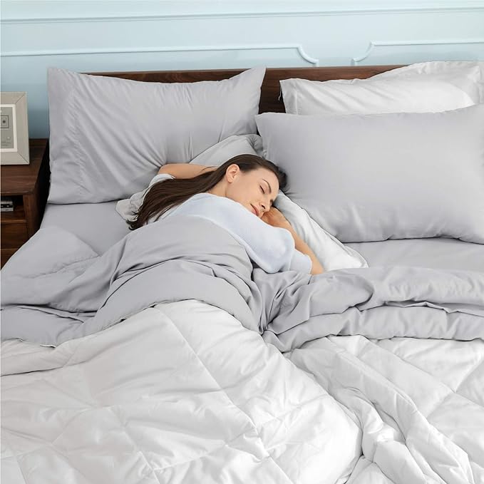Bedsure White Queen Comforter Set - 7 Pieces Reversible White Bed Set , Bedding Set White with Comforters, Sheets, Pillowcases & Shams, White Bed in a Bag