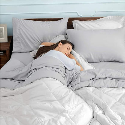 Bedsure White Queen Comforter Set - 7 Pieces Reversible White Bed Set , Bedding Set White with Comforters, Sheets, Pillowcases & Shams, White Bed in a Bag