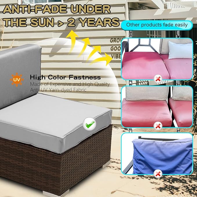 ClawsCover 9Pack Outdoor Seat and Back Cushions Replacement Covers Fit for 5 Pieces 4-Seater Wicker Rattan Patio Conversation Set Sectional Couch Furniture,Gray-Include Covers Only (Large)