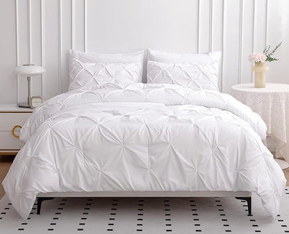 LANE LINEN Full Size Comforter Sets, 7 Piece Bed in a Bag Full Size, Soft Full Size Bed Set, Pintuck Bedding Comforter Sets Full Size, Full Size Comforter Set with Sheets, Pillowcases & Shams - White