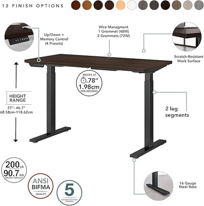 Bush Business Furniture Move 60 Electric Ergonomic Sit-Stand Computer Table for Home and Professional Office, 48W x 24D, Black Walnut