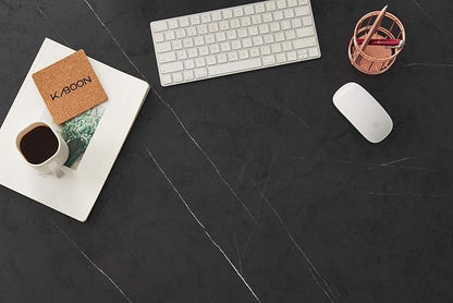 Kaboon Universal Tabletop 59.1"x23.62", Solid One-Piece Melamine Table Top, Double Desk L-Desk DIY, Home and Office Countertop, Cloud Atlas/Black Marble