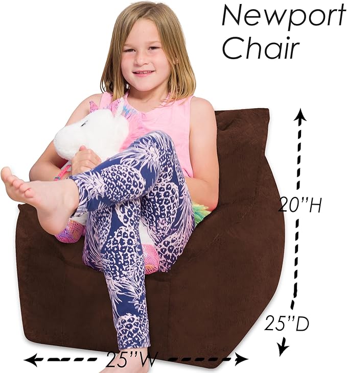 Posh Creations Structured Comfy Bean Bag Chair for Gaming, Reading, and Watching TV, Newport Chair, Rabbit Fur - Brown