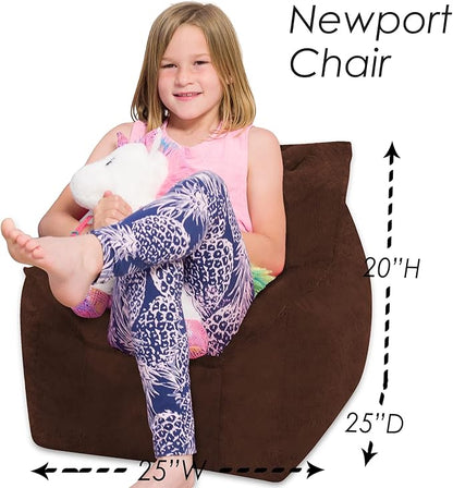Posh Creations Structured Comfy Bean Bag Chair for Gaming, Reading, and Watching TV, Newport Chair, Rabbit Fur - Brown