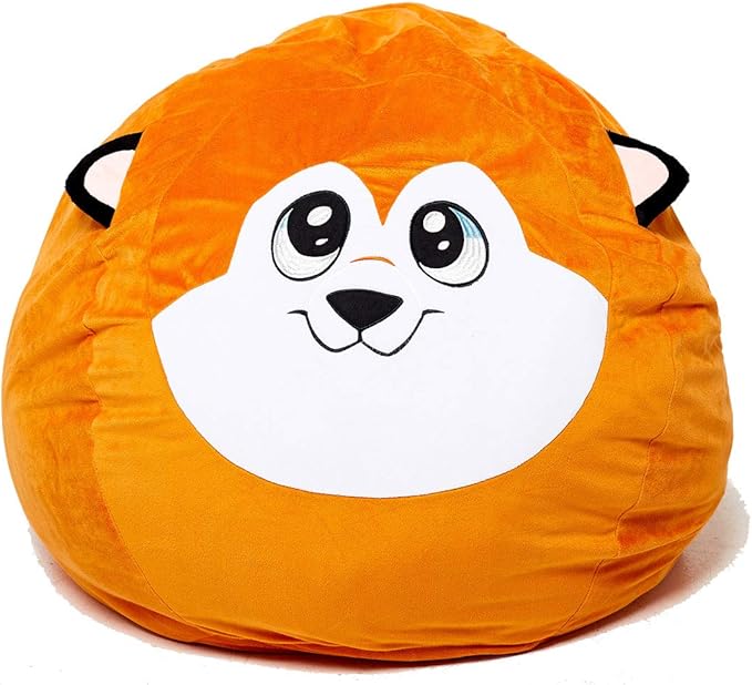 Extra Large Animal Bean Bag Chair Cover and Soft Toy and Linen Storage Organizer for Room Decor (Fox)
