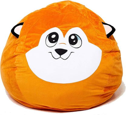 Extra Large Animal Bean Bag Chair Cover and Soft Toy and Linen Storage Organizer for Room Decor (Fox)