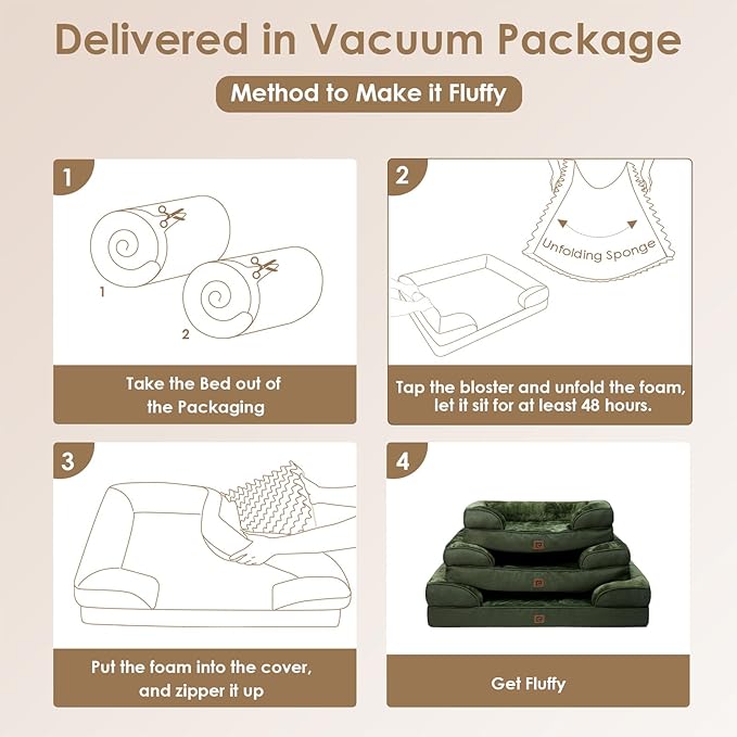 EHEYCIGA Orthopedic XL Dog Beds, Waterproof Memory Foam Dog Bed for Extra Large Dogs, Non-Slip Bottom and Egg-Crate Foam Big Dog Couch Bed with Washable Removable Cover, Dark Green