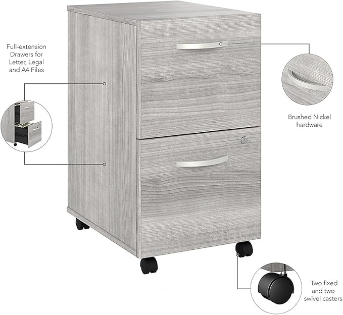 Bush Business Furniture HYF116PGSU-Z Hybrid 2-Drawer Mobile File Cabinet, Letter/Legal, Platinum Gray, 20-Inch,