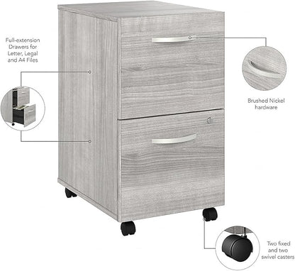 Bush Business Furniture HYF116PGSU-Z Hybrid 2-Drawer Mobile File Cabinet, Letter/Legal, Platinum Gray, 20-Inch,