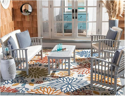 SAFAVIEH Outdoor Collection Rocklin Grey / Beige Cushions/ Stripe Pillows 4-Piece Conversation Patio Set
