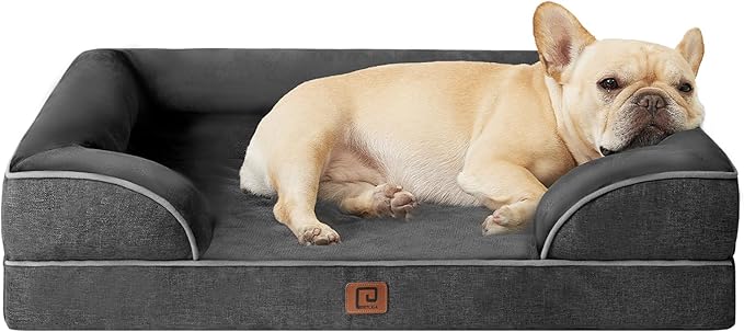 EHEYCIGA Orthopedic Dog Bed for Small Dogs, Waterproof Memory Foam Small Dog Beds with Sides, Non-Slip Bottom and Egg-Crate Foam Medium Dog Couch Bed with Washable Removable Cover, Dark Grey