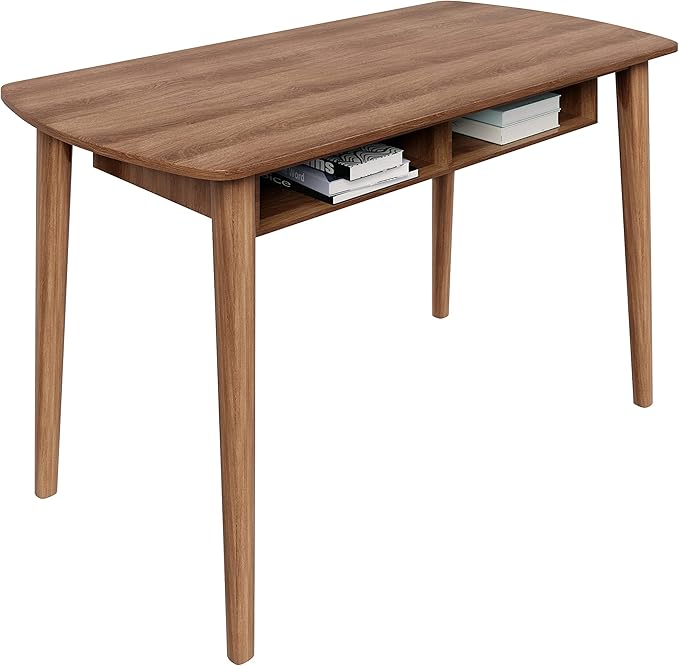 Modern Design By Crafts & comfort Monza Computer Desk, Mid Century Desk with Recessed Drawers, Writing Desk for Small Area - Walnut/Walnut