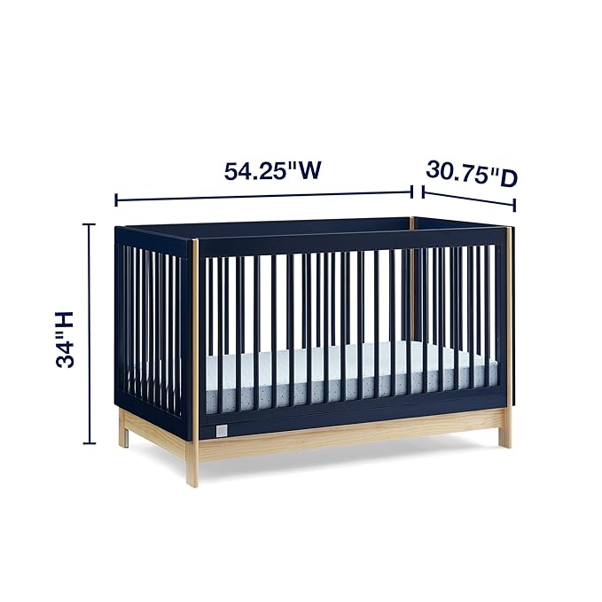 Delta Children babyGap Tate 4-in-1 Convertible Crib + Brannan Bear Bookcase with Bins + Brannan Bear Wall Shelf with 4 Hooks, Navy/Natural (Bundle)