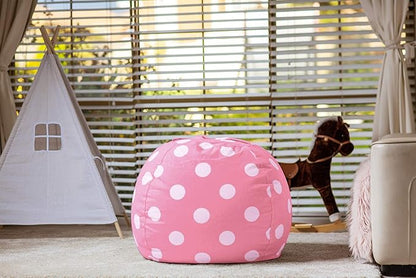 Wekapo Stuffed Animal Storage Bean Bag Chair Cover for Kids | Stuffable Zipper Beanbag for Organizing Children Plush Toys Large Premium Cotton Canvas (Pink Dot, X-Large)