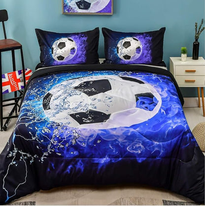 Andency 3D Soccer Comforter Full(79x90 Inch), 3 Pieces(1 Soccer Comforter, 2 Pillowcases) Sport Microfiber Soccer Comforter Set Bedding Set for Boy Kids Teens