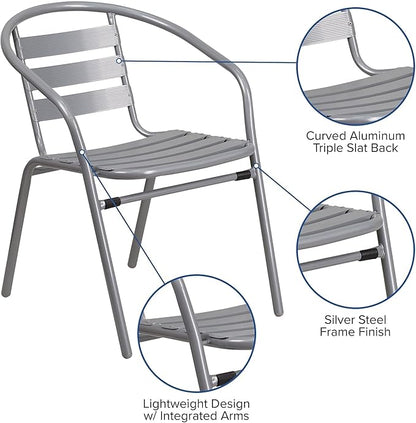 Flash Furniture Lila 31.5'' Square Glass Table with 4 Metal Aluminum Slat Stack Chairs, Silver