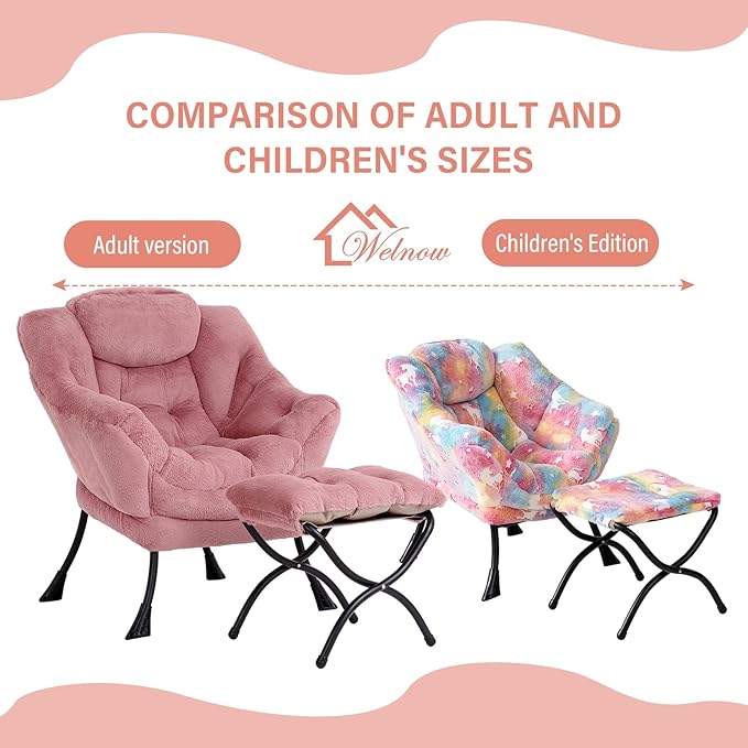 Welnow Toddler Kids Lazy Chair with Ottoman, Glow in The Dark Accent Comfy Lounge Children Armchair Couch with Removable Cover, Detachable Reading Chair with Footrest for Boy or Girl