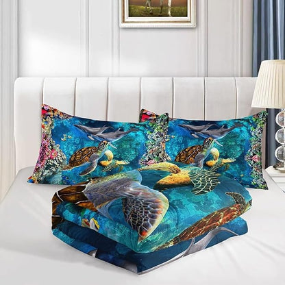 CVHOUSE Sea Turtle Comforter Sets King for Ocean Lovers,Turtle Beach Bedding Sets King Set,Turtle Bedspread,Turtle Duvet,Turtle Bed Set,Turtle Quilt Set 3 Pcs 1 Comforter and 2 Pillowcases