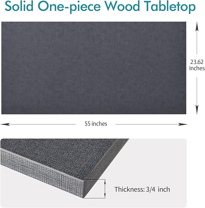Kaboon Universal Tabletop 55"x23.62", Solid One-Piece Melamine Table Top, Double Desk L-Desk DIY, Home and Office Countertop, Greylish Blue