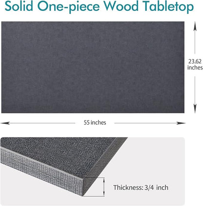 Kaboon Universal Tabletop 55"x23.62", Solid One-Piece Melamine Table Top, Double Desk L-Desk DIY, Home and Office Countertop, Greylish Blue