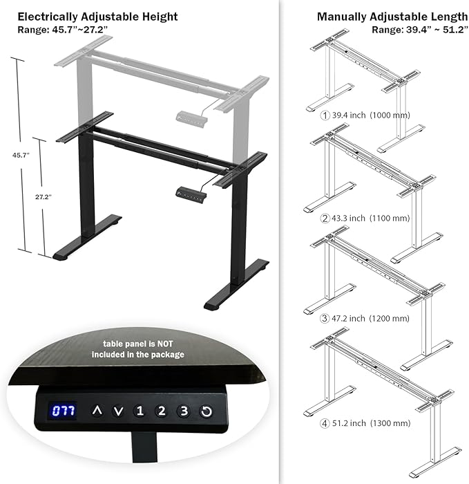 Electric Adjustable Standing Computer Desk Frame, Standing Adjustable Desk Legs, Standing Desk Base Only,Sit Stand Desk Frame for Home and Office(Black)