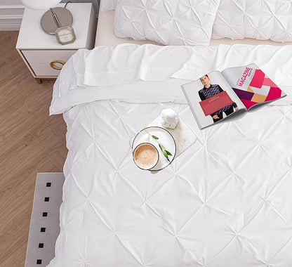 LANE LINEN Bedding Comforter Set for Split King Mattress, Soft 8 Piece Split King Bed in a Bag with 1 King Comforter, 1 King Size Flat Sheet, 2 Twin XL Fitted Sheets, 2 Pillowcases & 2 Shams - White