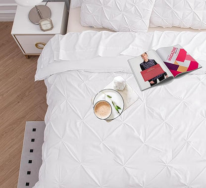 LANE LINEN Twin XL Comforter Set, 5 Piece Twin XL Bedding Set, Pintuck Twin XL Bed in a Bag, Twin XL Bed Set, Twin XL Bed Comforter Set with Sheets, Pillowcase & Sham, Bedding Comforter Sets - White