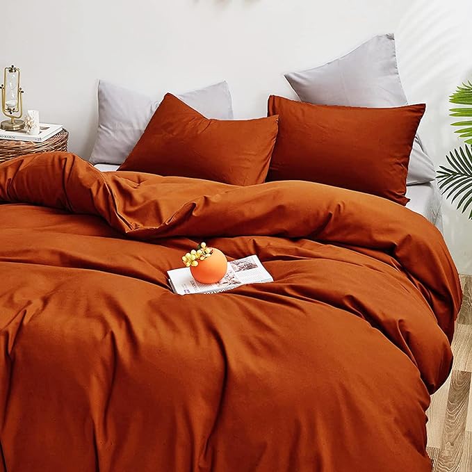 Rust Comforter Sets Twin Burnt Orange Bedding Set Reddish Caramel Color Boys Girls Bed Set Terracotta 3 Pieces Lightweight Solid Burnt Orange Color Blanket Rust Quilts Set Breathable Bed Set