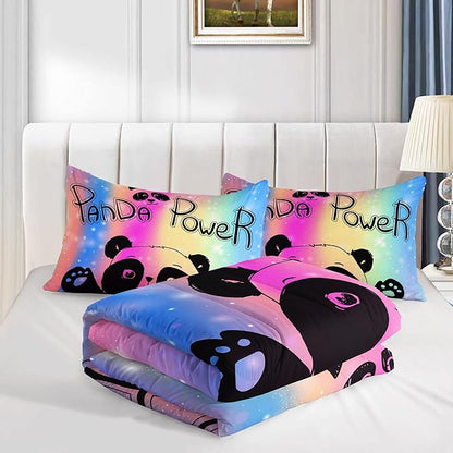 Datura home Bedding Comforter Set Rainbow Kawaii Cute Panda Printed Pattern with 1 and 2 Pillowcases for Girls Bedroom All Season(Panda Twin) Twin 68x86inches
