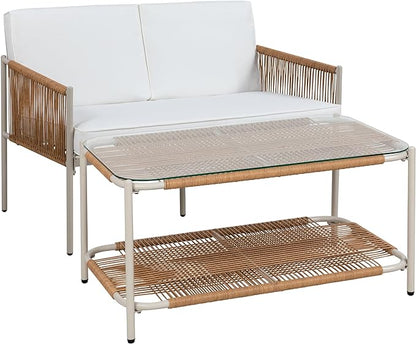 Shintenchi 2 Piece Patio Wicker Furniture Set, Outdoor Patio Furniture Rattan Conversation Set with Coffee Tables and Loveseat for Backyard, Balcony, Poolside